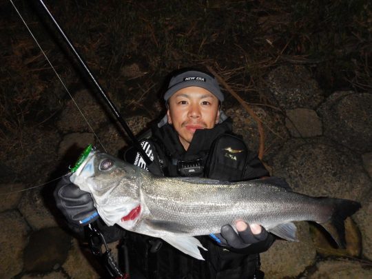 粘り勝ちでしっかり釣果をあげるTAISUKEさん シーバスフィッシング