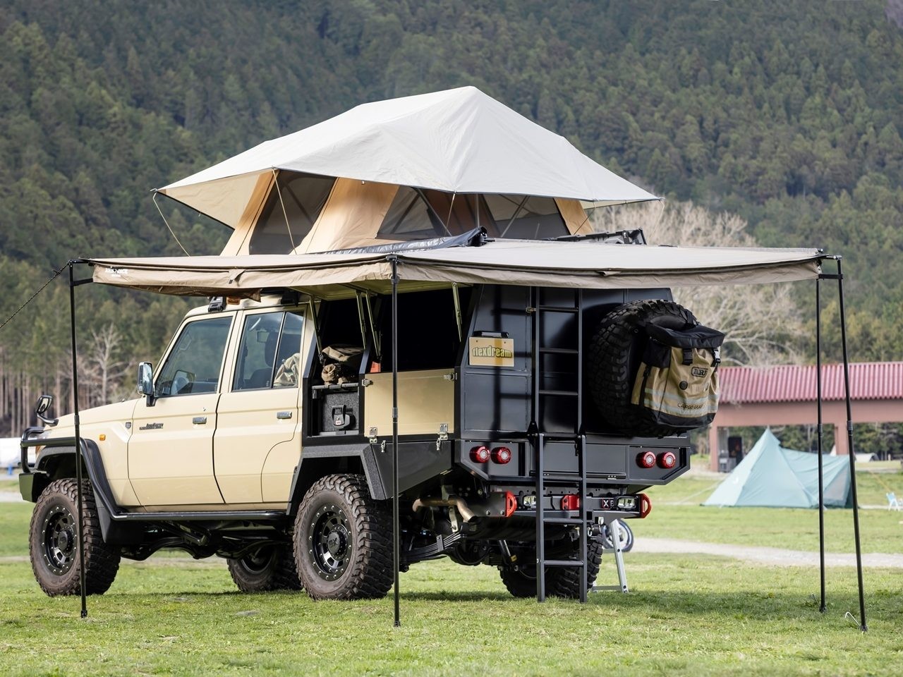 ランクル70_ランクル79_復刻版ランクル79_ARB4x4_ルーフトップテント_オーバーランダー_OverLand_RHINORACK_バットウィングオーニング_flexdream
